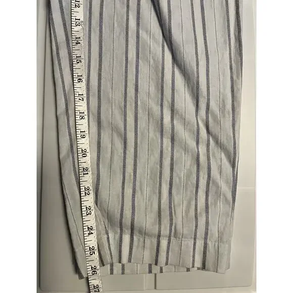 Chicos Striped Linen Blend Cropped Pants Wide Leg Blue White Size 14 Large Boho - Picture 9 of 9